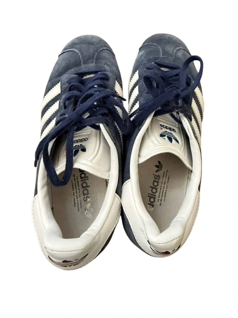 adidas Gazelle Navy Suede Sneakers with White Stripes-Size 5